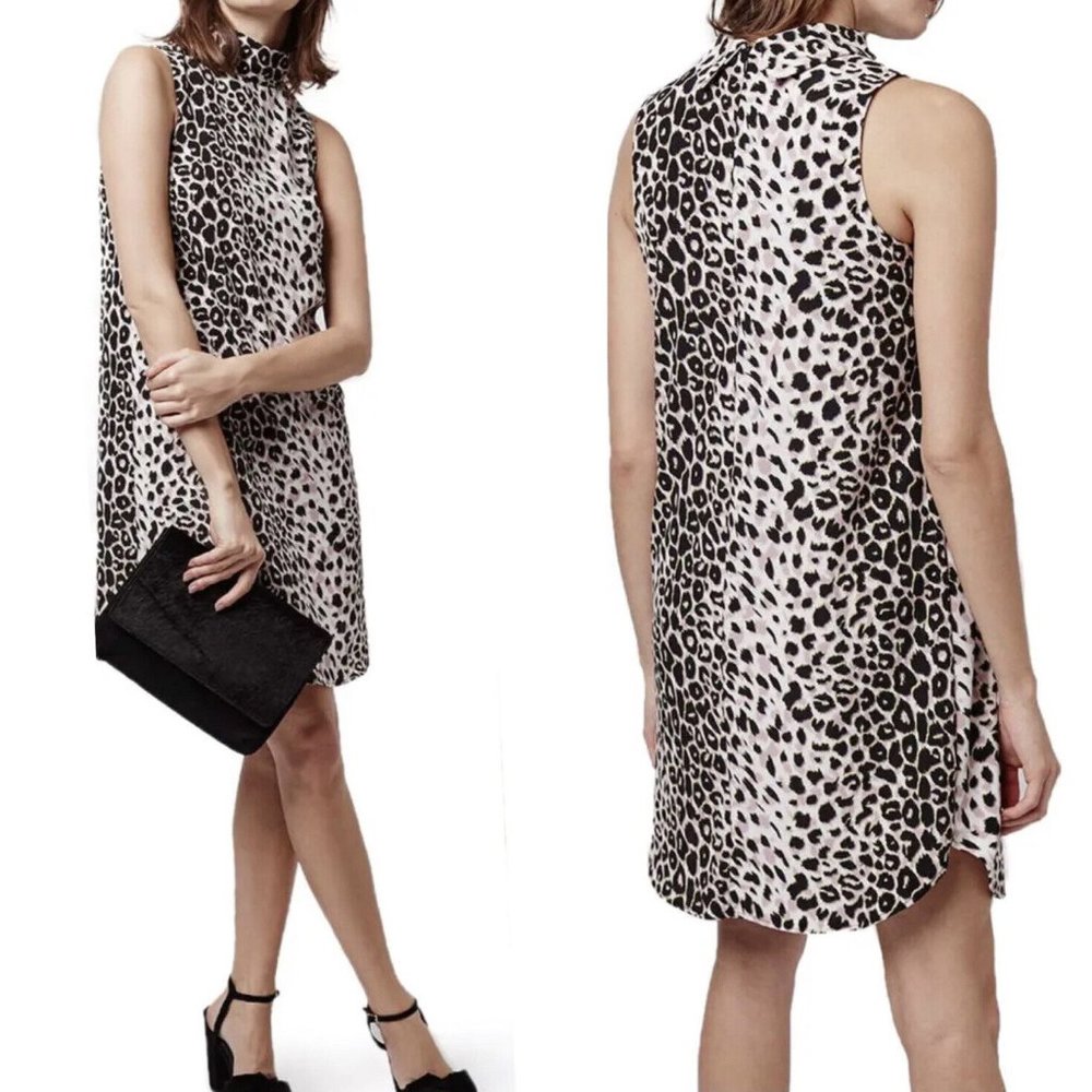 NWT Top Shop Dress Sleeveless Shift Tunic Funnel Neck Animal Print SZ 12
